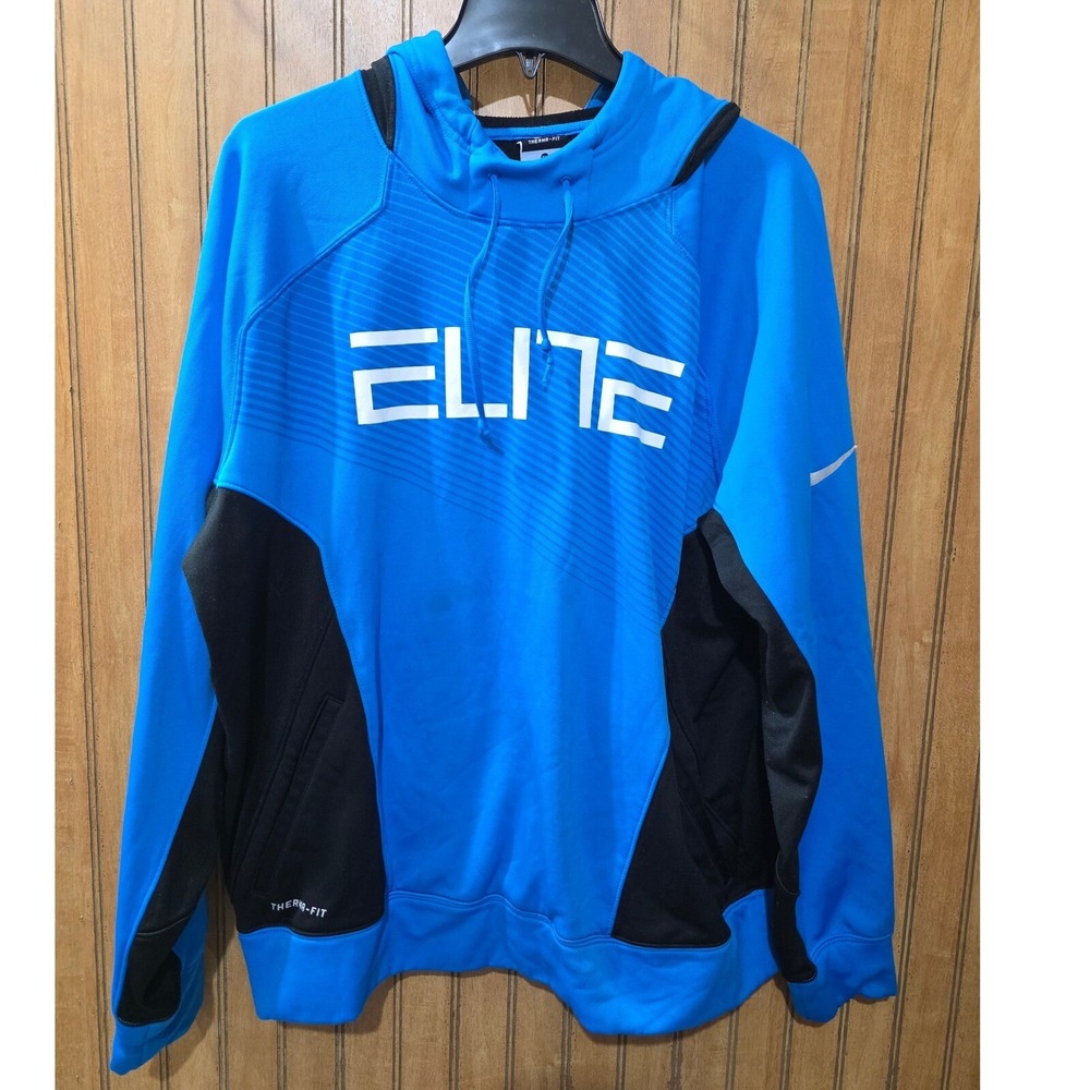 Nike Elite Therma-FIT Pullover Hoodie Sweatshirt Training Blue Black‎ XL